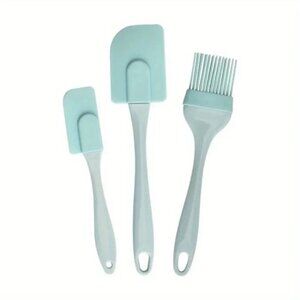 Silicone Baking Utensils 3pc Spatula Basting Brush Kitchen Cooking Mini Blue NEW